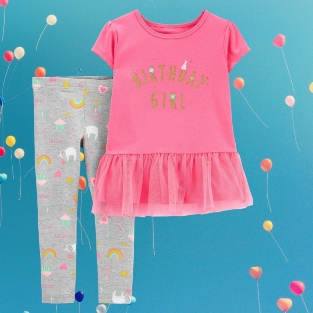 New Carters Pink Happy Birthday Short-Sleeved T-Shirt/Legging  2-piece Size 6M